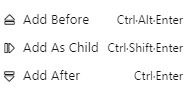 Add a new document object dialog with before, after, as child options
