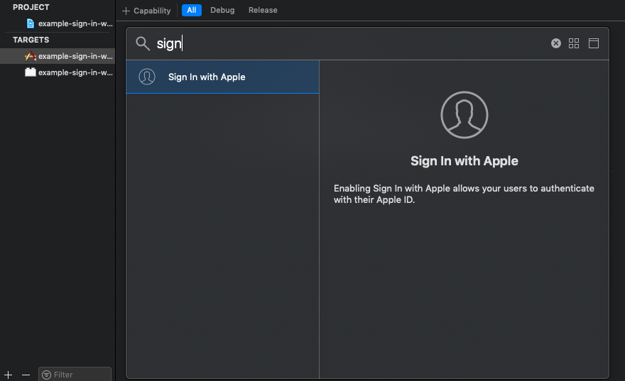 Sign in with Apple capability