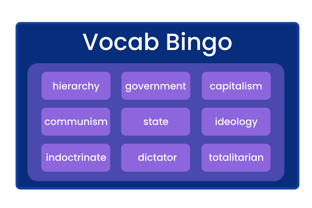 A vocabulary bingo card