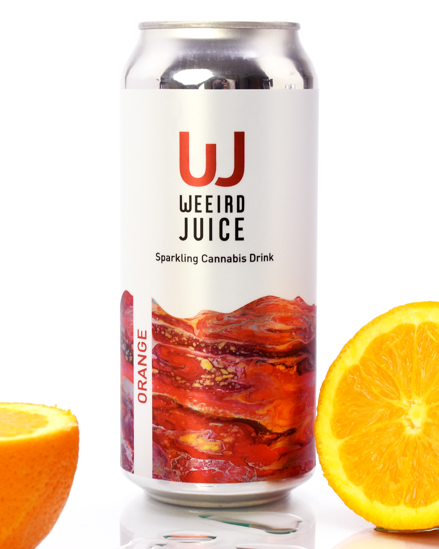 Weeird Juice can packaging orange flavour