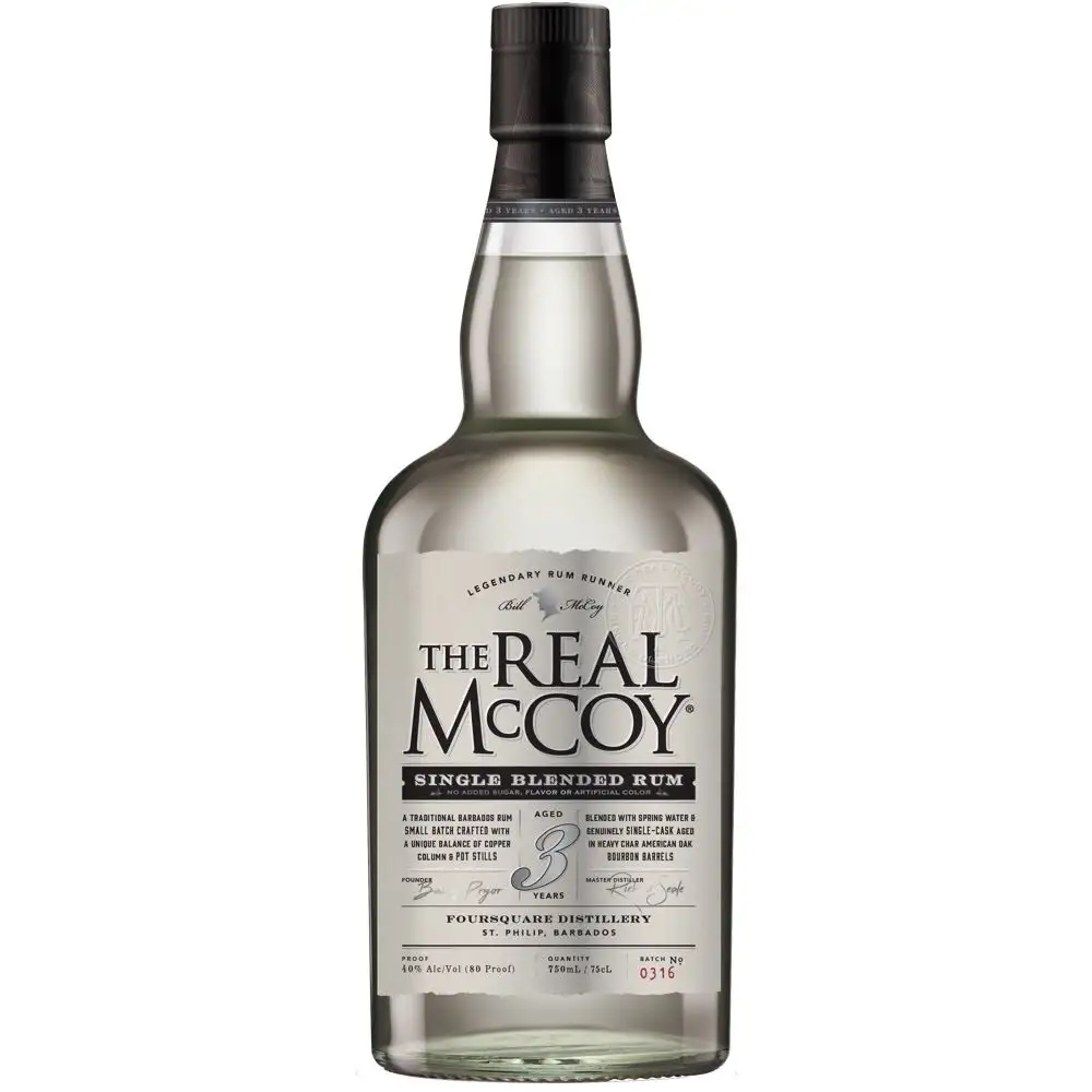Image of the front of the bottle of the rum The Real McCoy 3 Years