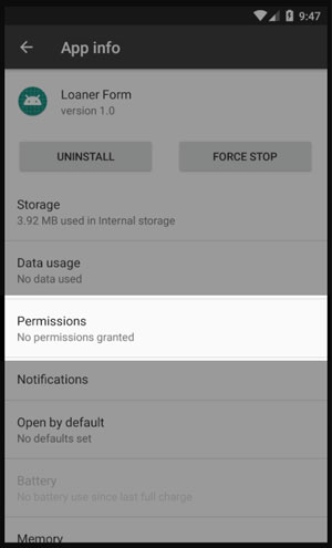 app permissions screen