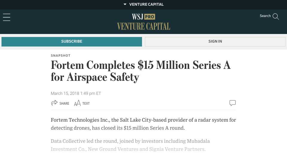 Fortem Completes $15 Million Series A for Airspace Safety
