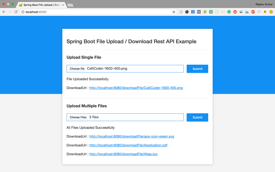 Spring Boot File Upload and Download AJAX Rest API Web Service
