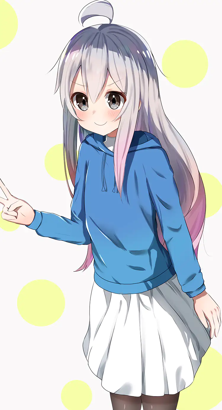 Mahiro is chilling in her blue hoodie