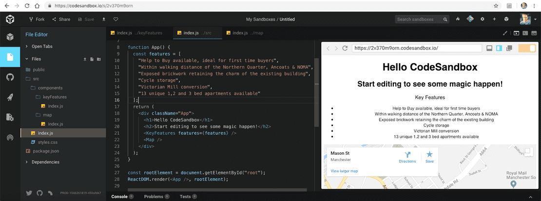 CodeSandbox Key Features Component CodeSandbox Key Features Component