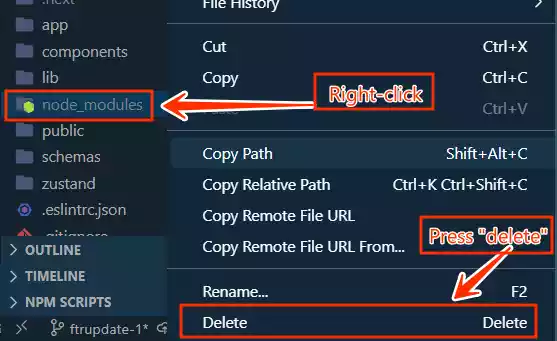 remove node module by right clicking