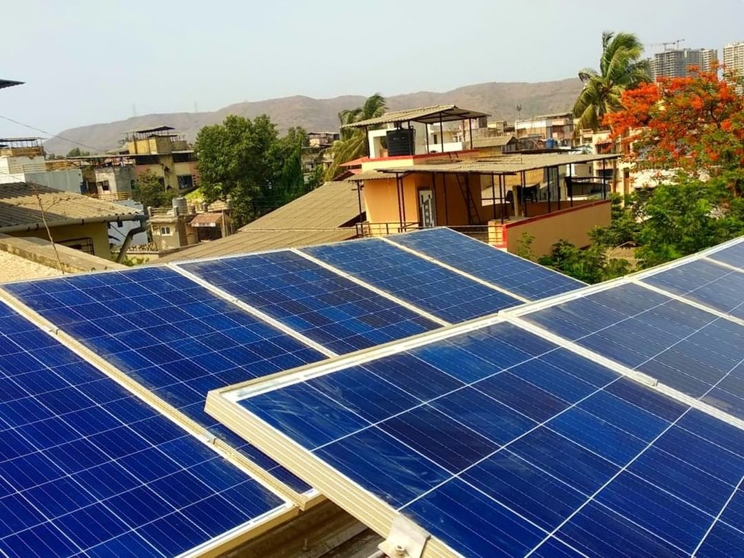 solar panels on a suburban house in Panvel, Navi Mumbai