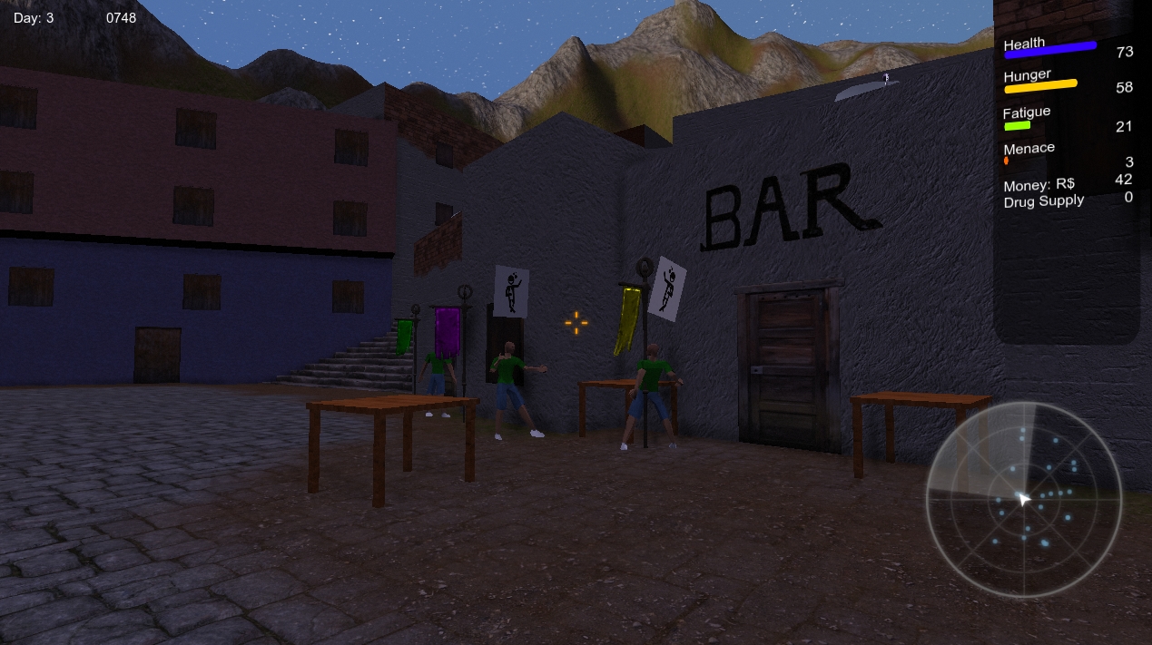 The game's bar area is a zone where NPCs come looking for entertainment