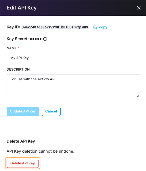 Delete API Key button