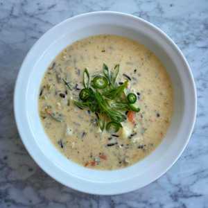 Creamy jalapeño, potato, and wild rice soup