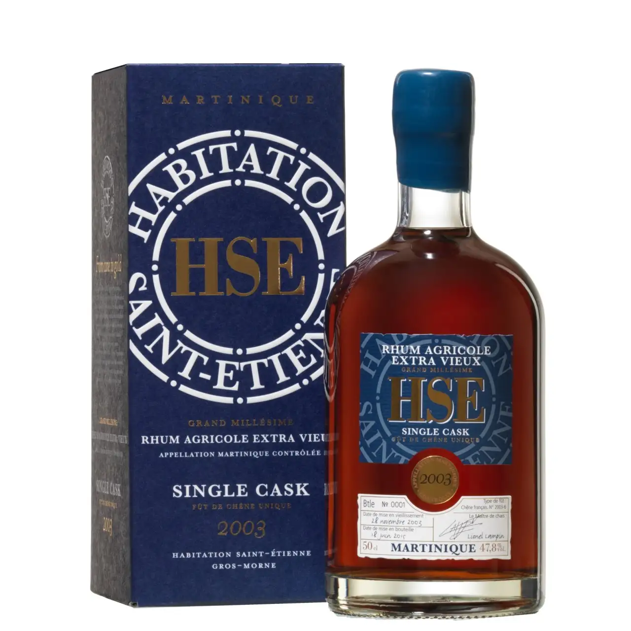 Image of the front of the bottle of the rum HSE Single Cask (MEB 2017)