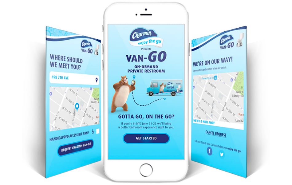 Rendering of Charmin Van-GO mobile app.