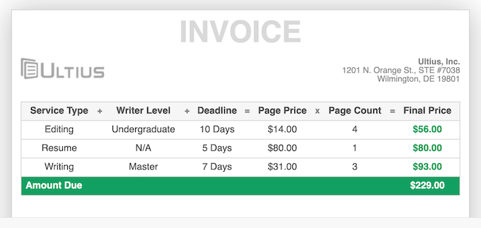 ultius.com invoice sample