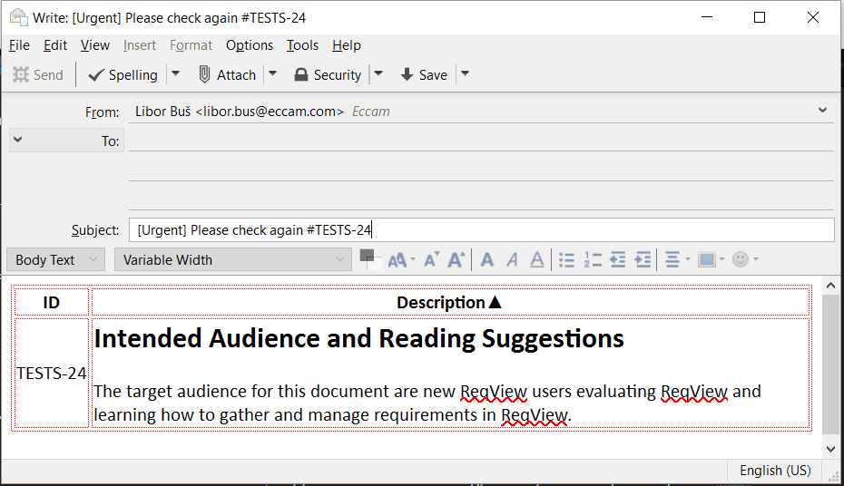 Object pasted in an email client