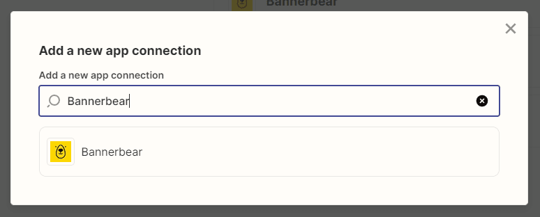 Screenshot of how to add Bannerbear as a new app connection