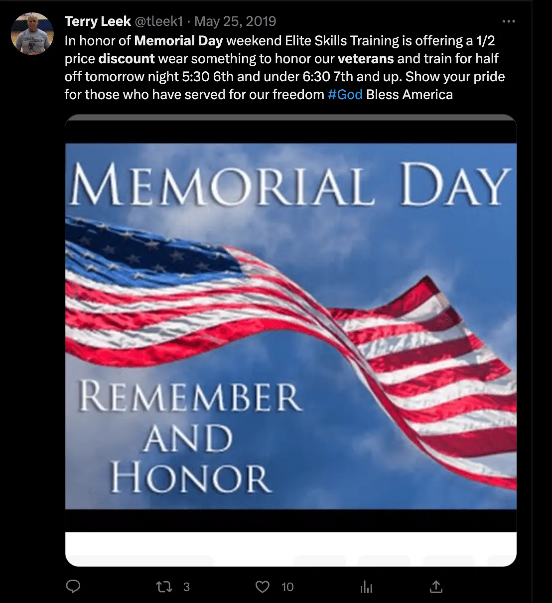 memorial day discount example