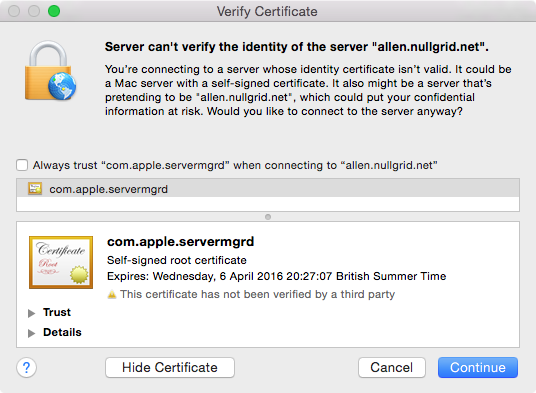 Server.app Certificate Failure