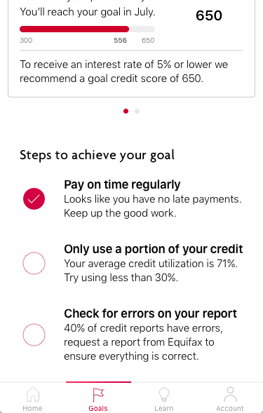 Members receive actionable tips on how they can improve their score.