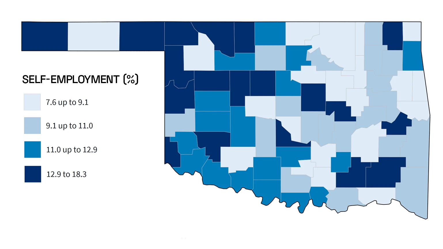 Oklahoma Self-Employment by County in 2018