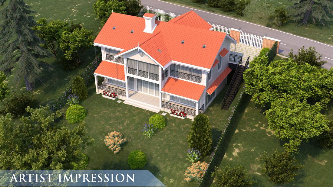 Render - Birds eye view of the house from the North East