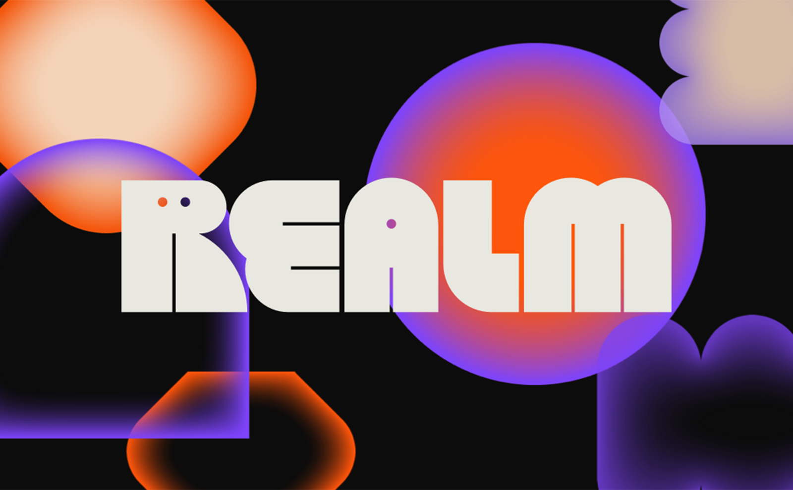  graphic of realm logo in purple and orange on a black background