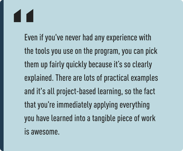 A quote from Chad about his CareerFoundry experience on the Data Analytics Program