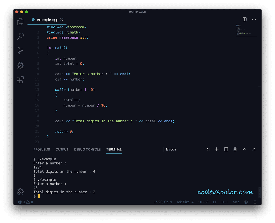 C++ program to count total digits in a number - CodeVsColor