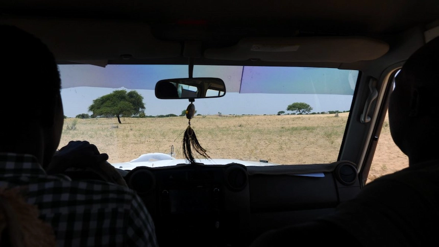 Inside a car in rural Chad