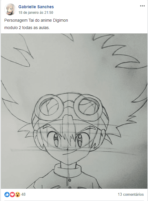 Depoimento dos alunos sobre o curso com desenho do Naruto