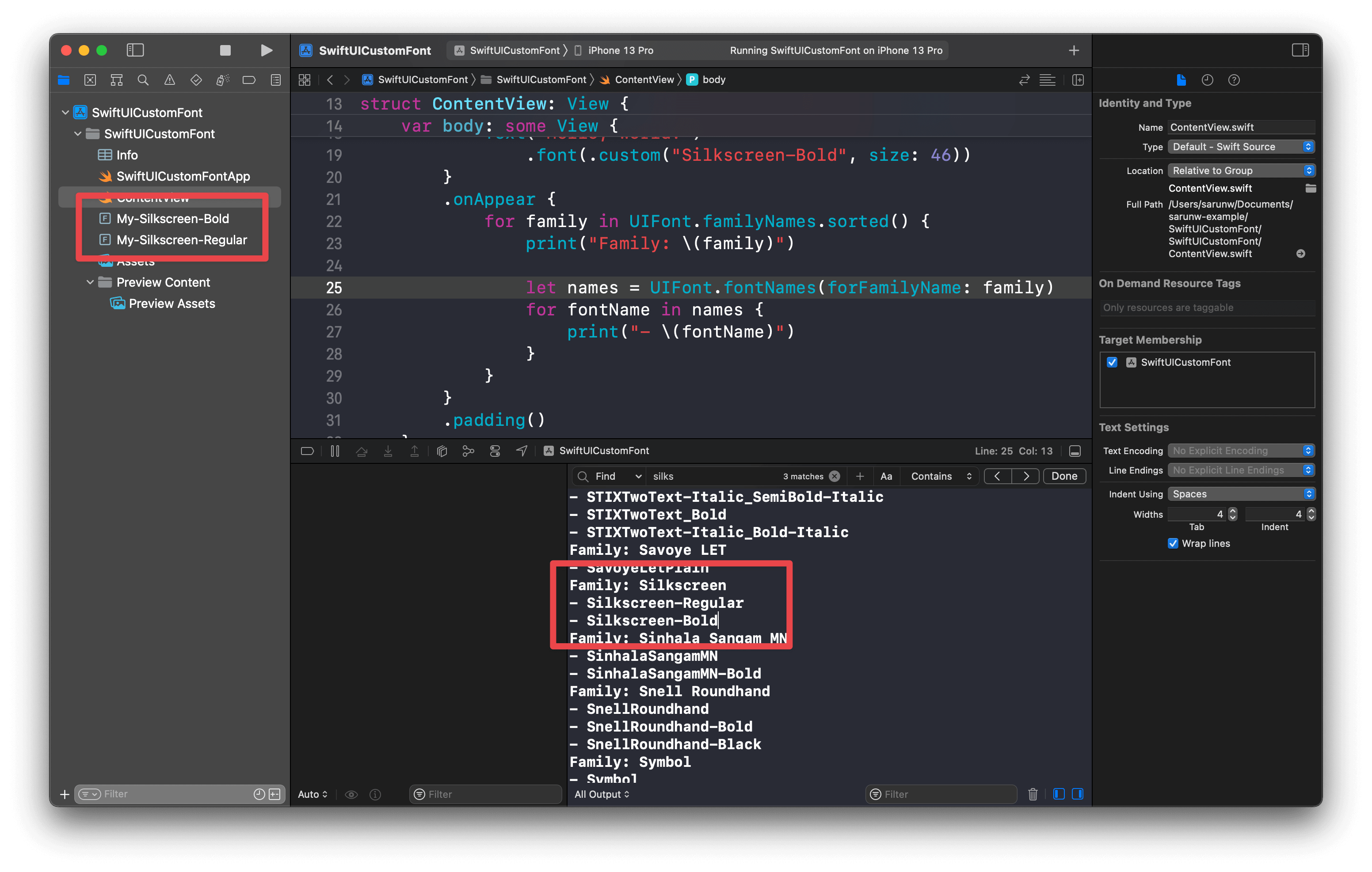 The font name used in the code isn't the font file name.