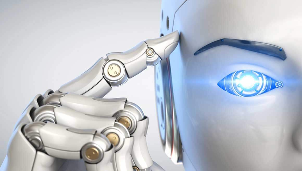 Science fiction image of cyborg using artificial intelligence.