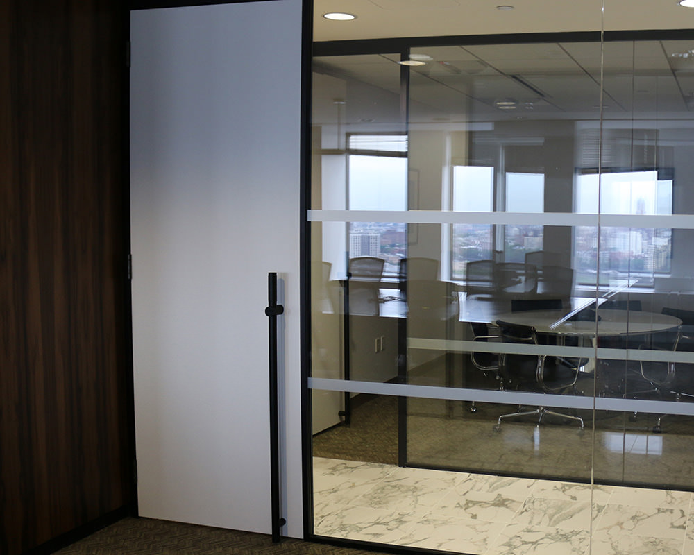 Glass Office with Frosted Sliding Door