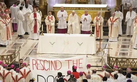 Rescind the Doctrine of Discovery banner showing before the Pope