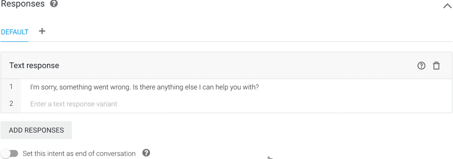 Adding a fallback text response to a Dialogflow chatbot