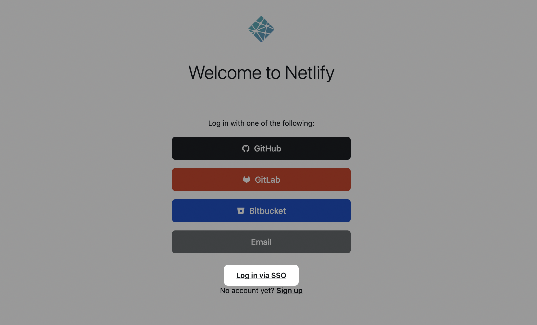 The standard Netlify login interface includes a link to log in using SSO.