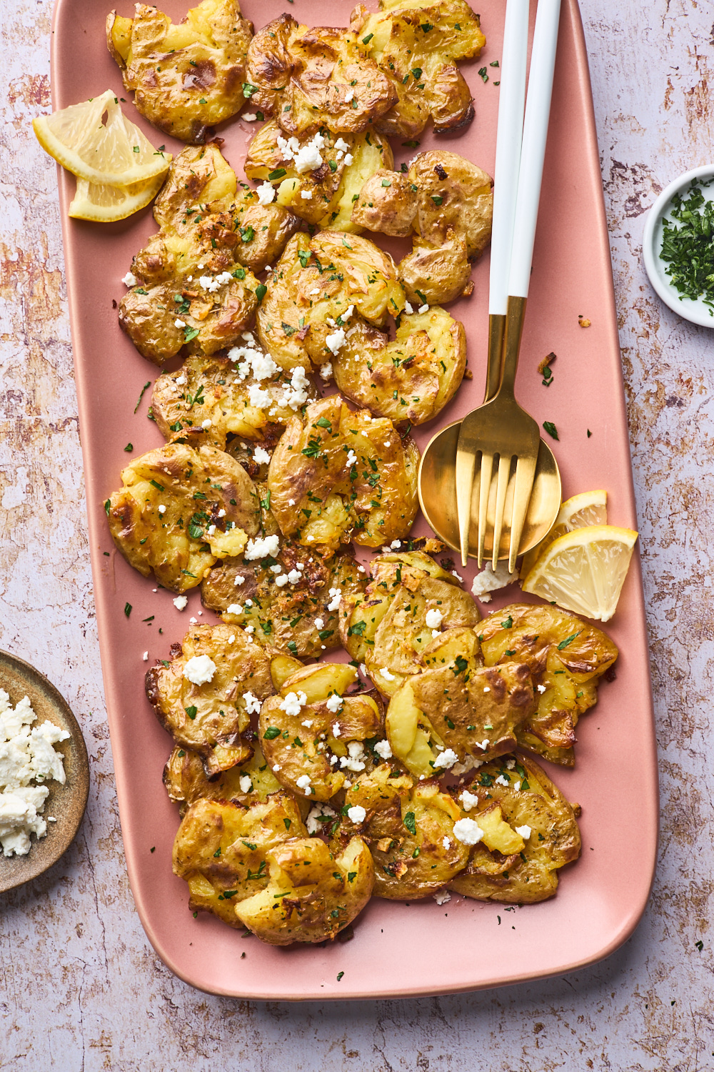 Crispy Greek Style Lemony Smashed Potatoes Olive And Mango