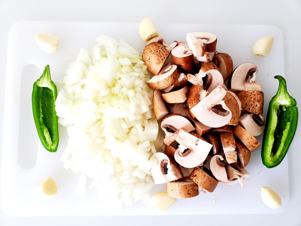 Onion, Mushroom, and jalapeño