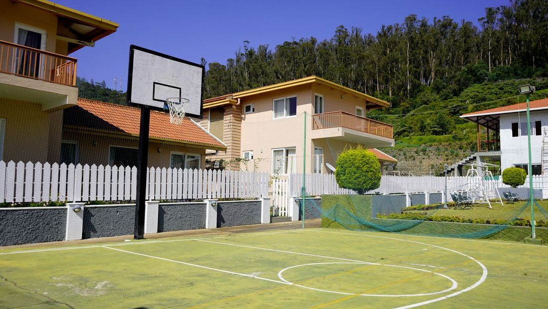 Basketball court with lawn
