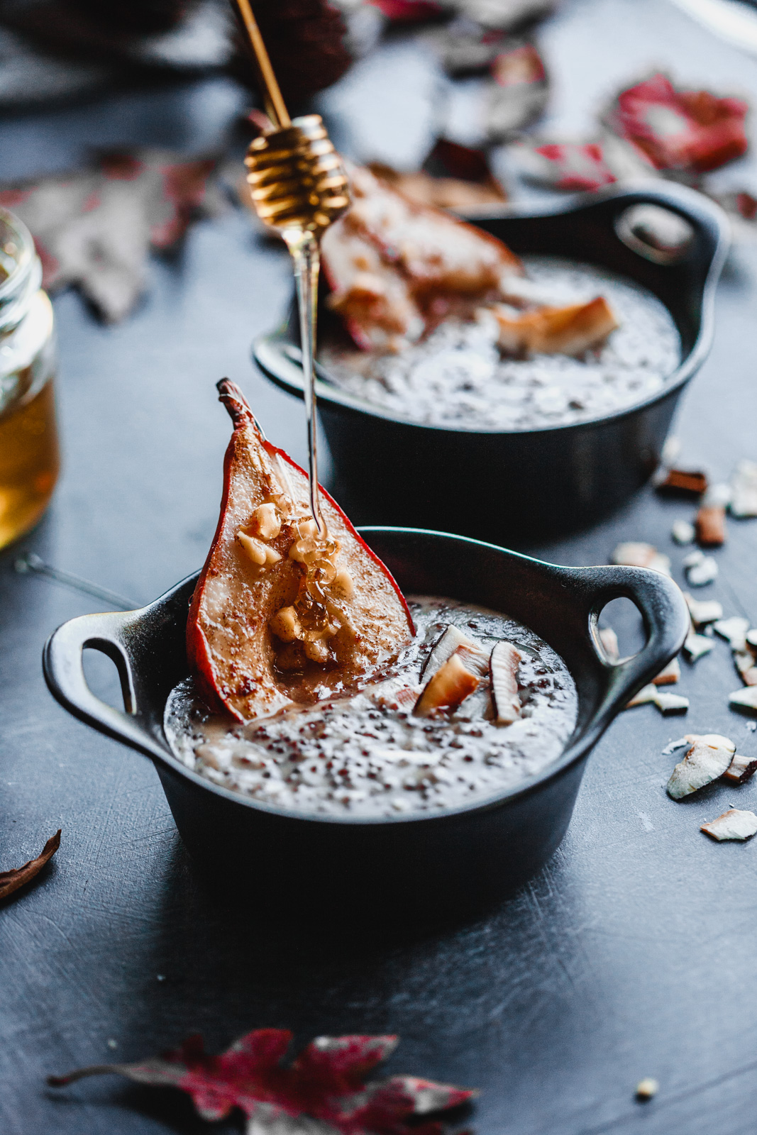 Spiced Quinoa Pudding With Baked Pears With Honey and Nuts