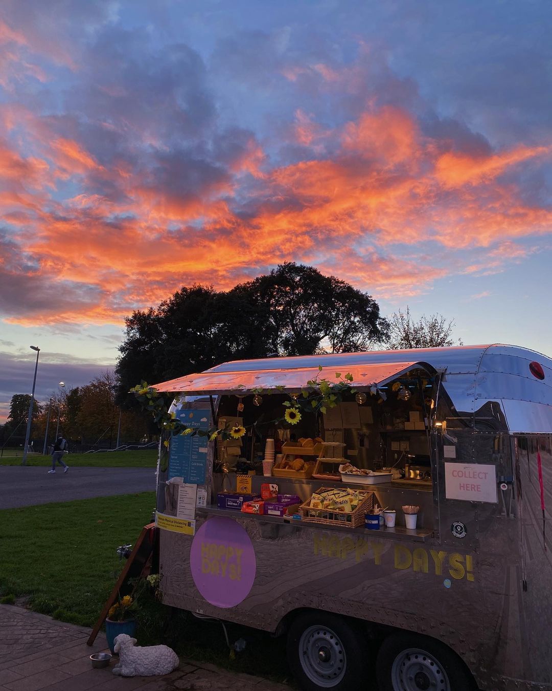 Coffee van with pink sky in background