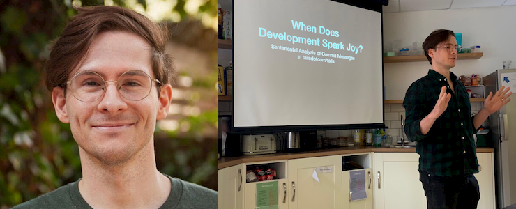 Two images joined together. Andrew Healey, Andrew Healey presenting