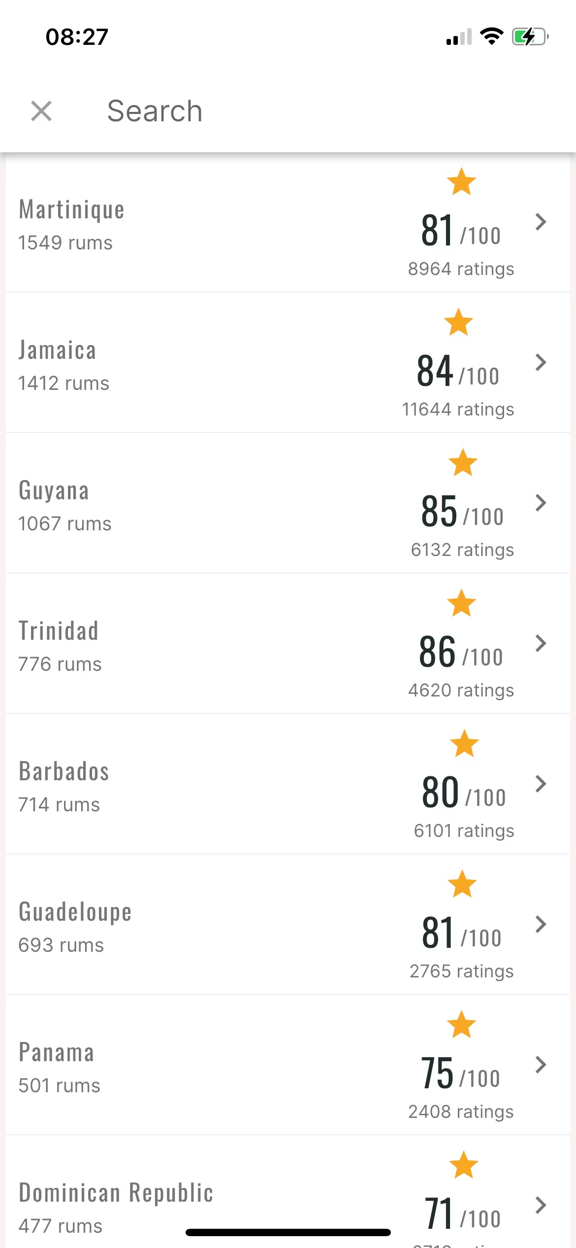 Screenshot of the search country page