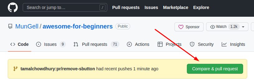 compare and pull request
