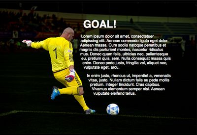 A screenshot of a soccor player kicking a ball on a website with the title "GOAL!"