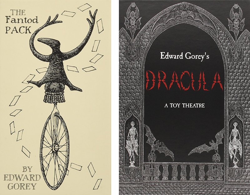 packet of edward gorey tarot cards and edward gorey dracula toy theater