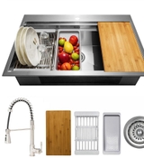 image Handmade All-in-One Topmount Stainless Steel 33 in  22 in Single Bowl Kitchen Sink w Spring Neck Fau