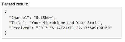 Parsed result displayed as JSON