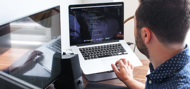A developer working on code