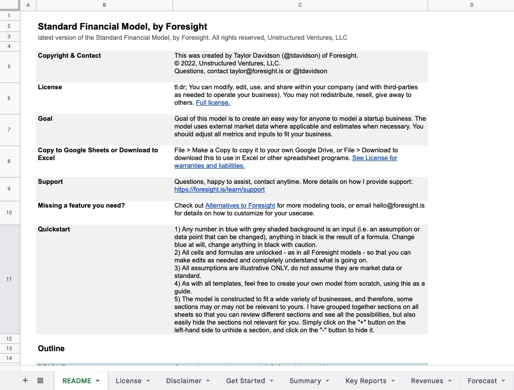 Standard Financial Model For Services Screenshot
